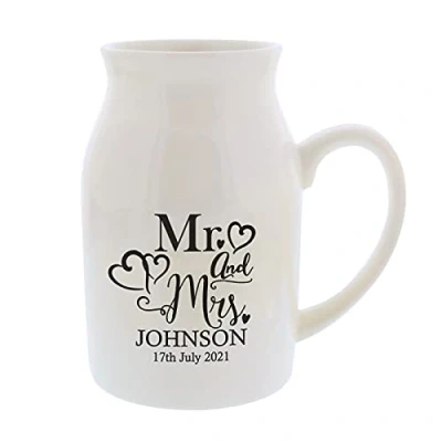Image of Ceramic Vase. Personalised Flower Jug. Wedding Gift. Mr And Mrs