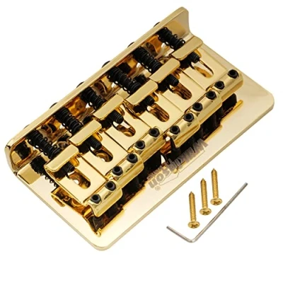 Image of Wilkinson WOF02 52.5mm(2 1/16 inch) Hardtail Fixed Bridge Vintage Saddles for Squier/Mexico Fender Strat Electric Guitar, Gold