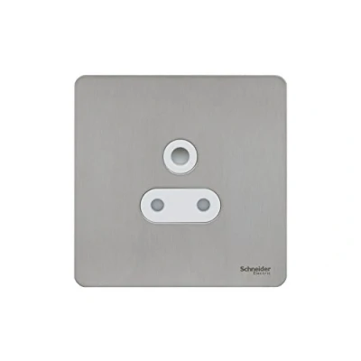 Image of Schneider Electric Ultimate Screwless Flat Plate Unswitched Single Power Socket, Round Pin, 5A, GU3480WSS, Stainless Steel with White Insert