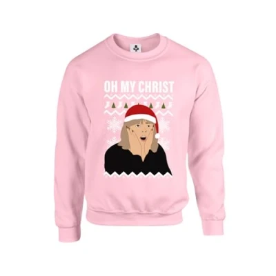 Image of New Spirit Original Pam meme oh my christ christmas xmas festive novelty Unisex Funny Adults Sweatshirt Jumper Baby Pink