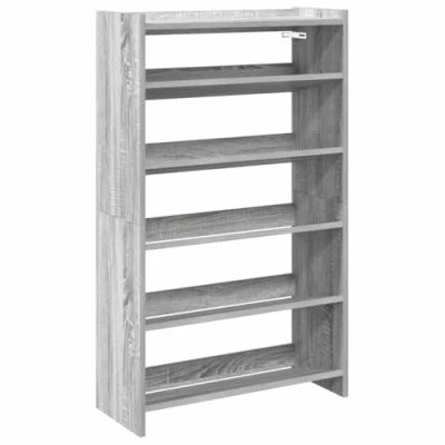 Image of vidaXL Grey Sonoma Shoe Rack Engineered Wood Modern Storage with Shelves 60x25x100cm for Entryway/Hallway/Mudroom