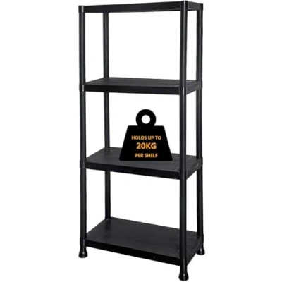 Image of MantraRaj 4 Tier Heavy Duty Black Plastic Storage Shelving Unit Garage Shelves Racking Home, Office, Pantry, Warehouse, Garage, Shed, Stockroom, kitchen and Workshop