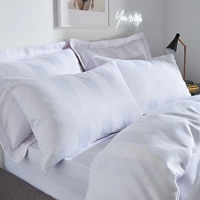 Image of Playboy Soft Satin Stripe Standard Pillowcase Pair White