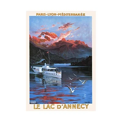 Image of Wee Blue Coo Travel Mountain Lake D&#039;annecy France Vintage Advertising Wall Art Print