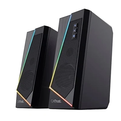 Image of Trust Gaming GXT 609 Zoxa 2.0 PC Speakers, 12 W Peak Power, RGB Illuminated Set, USB Powered Sound System, 3.5 mm Aux, Volume Control, Stereo Computer Speakers for Desktop and Laptop Black