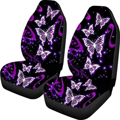 Image of Biyejit Galaxy Purple Butterfly Car Front Seat Covers Saddle Blanket Elastic Universal Size for Cars, Sedan, SUV, Van, Truck