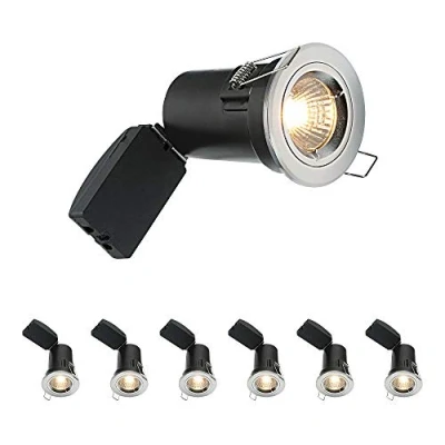 Image of Fire Rated Downlights, Chrome Ceiling Lights, GU10 Halogen or LED, Dimmable Recessed Spotlights IP20 Pack of 6