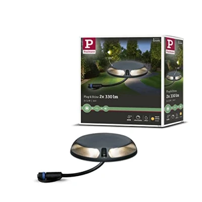 Image of Paulmann 93920 Outdoor Plug &amp; Shine Ground Surface Mounted luminaire IP67 2x350lm 3000K 2x3W 24V 180 Anthracite alu, Aluminium, 6 W
