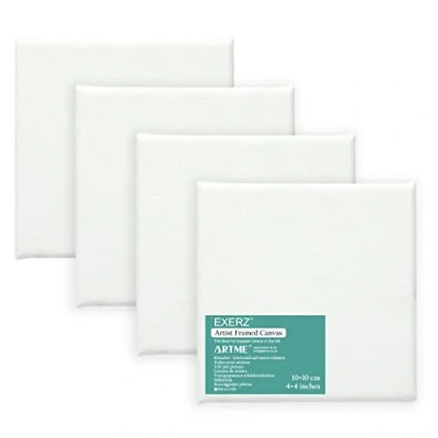 Image of EXERZ 10x10cm Stretched Canvas 4pk Square Framed Blank 1.7cm 280GSM 100% Cotton/Triple Primed/Acid Free/Medium Grain Acrylic &amp; Oil
