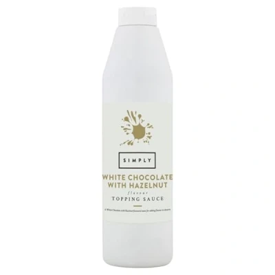 Image of Simply White Chocolate with Hazelnut Flavouring Topping Sauce, Ready to Use Dessert Sauce for Ice Cream, Waffles, Pancakes, Coffee &amp; Milkshakes (1 kg)