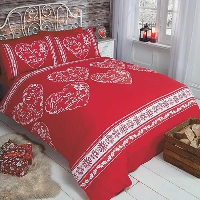 Image of Rapport Home Single Quilt Duvet Cover and Pillowcase Bed Set Xmas Red Slogans Snowflake, Polyester Cotton