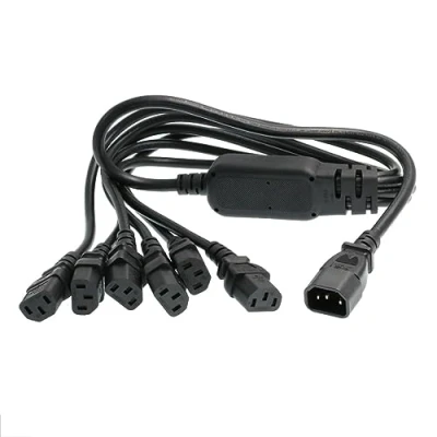 Image of HangTon UPS PDU Computer Servo PC Monitor Power Splitter Cord C14 to 6 x C13 10A 250V Extension Cable 24&quot; (c14 6xc13)
