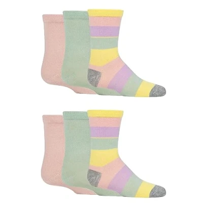 Image of SockShop Kids Bamboo School Socks Boys Girls Plain Striped Breathable, Soft, Cooling Comfort Cuff Smooth Toe Seams 6 Pairs Sage Pink Stripe 8.5 (1 3 Years)