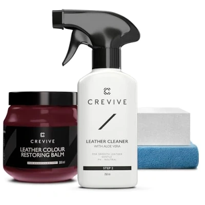 Image of CREVIVE Leather Cleaner 250 ml &amp; Restorer Cherry 300 Colour for Sofas Balm