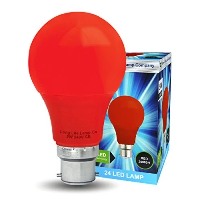 Image of Bright 5w LED Coloured GLS Light Bulb Red B22 Bayonet Cap Fitting