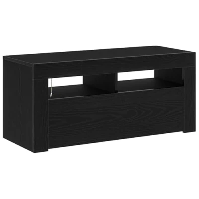 Image of vidaXL TV Cabinet with LED Black Oak 90x35x40 cm Engineered Wood