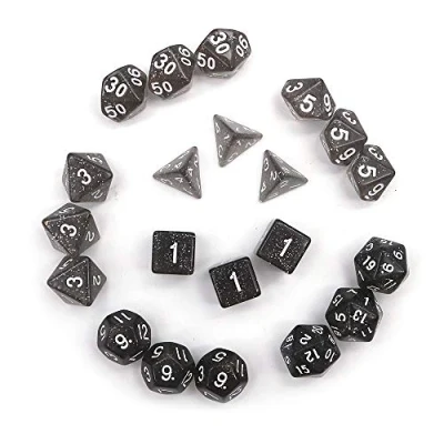 Image of DollaTek Glitter Point Polyhedral Dice Set Table Games 3 Sets x 7 (21 Pieces) Die Series D20 D12 D10 D8 D6 D4 DND RPG MTG Double Colors One Piece (Black)