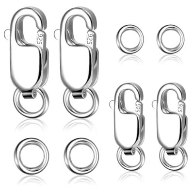 Image of Sterling Silver 925 Clasps, 4 Pieces Lobster Claw Clasps with Jump Rings, Necklace Bracelet Jewelry for Making DIY Making(10MM/12MM Silver)