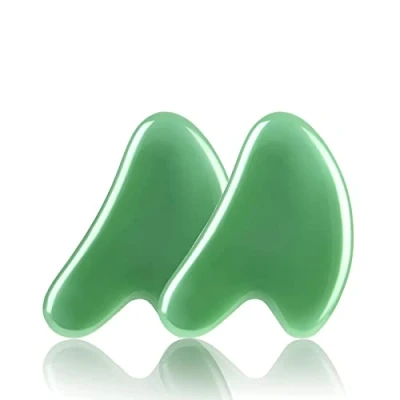 Image of URAQT Gua Sha Board, 2 Pcs Jade Stone Face Scrapping Massager, Guasha Facial Tool, Green Quartz Natural Massage Tool Anti Aging and Wrinkles for Face, Eye, Neck, Body
