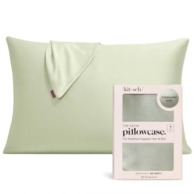 Image of Kitsch 100% Satin Pillowcase with Zipper, Softer Than Silk for Hair &amp; Skin, Cooling Pillow case, Case Cover (Standard/Queen (1 Pack), Sage)