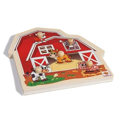 Image of Eichhorn 100005415, farm puzzle made of FSC 100% certified wood, with five animal sounds, cat, cow, horse, dog and pig, 6 pieces, 25 x cm