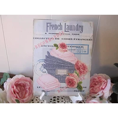 Image of Pink French Shabby Laundry Sign Room Plaque Home Wall Art Modern Farmhouse Retro Metal Tin for Coffee Decor 6x8 Inch