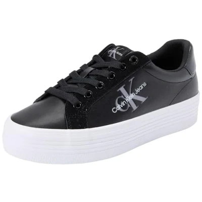 Image of Calvin Klein Jeans Women&#039;s Flatform Low Top Vulcanised Trainers, Multicolor (Black/White), 7