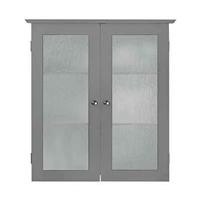 Image of VERSANORA Teamson Home Bathroom Connor Wall Cabinet with 2 Glass Doors Grey EHF 581G