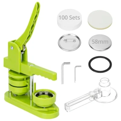 Image of QWORK® Badge Making Kit, Machine with Materials for 100pcs 58mm Pin Back Badges, Changeable Mould and Round Paper Cutter