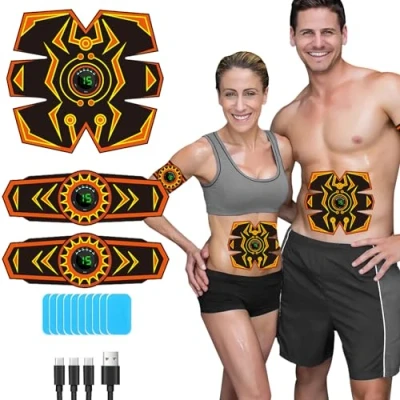 Image of SEVEKO EMS Muscle Stimulator, ABS Stimulator for Men Women, Safty Effective Quick Trainer, Full body Workout AB 6 Modes &amp; 15 Intensities, 10pcs Gel Pads