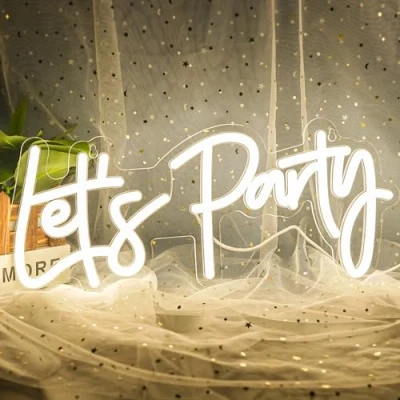 Image of HRGXYUN Let&#039;s Party Neon Sign, Warm White LED Sign for Bedroom Wall, Battery/USB Powered Lights with Switch Wedding Graduation Birthday Bar Home