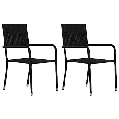 Image of vidaXL Garden Dining Chairs 2 Pcs Stackable Black Poly Rattan Seating for Patio/Balcony/Garden 51 x 60 87 cm Durable Steel Frame