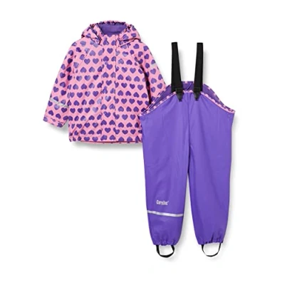 Image of CareTec Girls Suit Pu W. Fleece Raincoat And Kids Waterproof Trousers, Chateau Rose (570), 3 Years UK