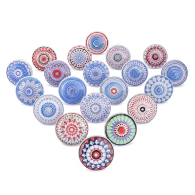 Image of Ajuny Set of 20 Ceramic Knobs Multicolor Printed Cupboard Door Drawer and Furniture Pulls for Kitchen Cabinets Bathroom Dresser Drawers Handmade Pottery Decorative