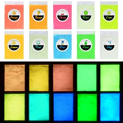 Image of Glow in The Dark Pigment Powder Epoxy Resin Colour Dyes for DIY Slime Colouring Kit Luminous Skin Safe Long Lasting Self Glowing Acrylic Paint, Nail Art, Painting, Crafts 0.4oz Each