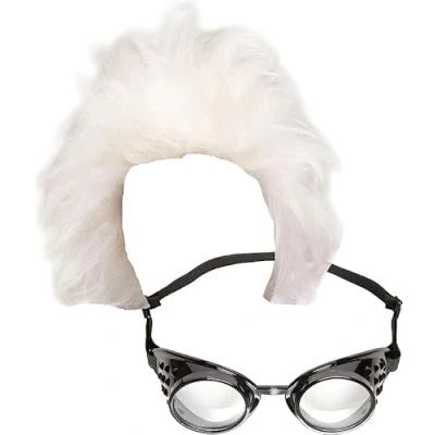 Image of Men&#039;s Mad Professor Wig Adults White Hair + Goggles Old Man Scientist Cosplay Fancy Dress Costume Accessory