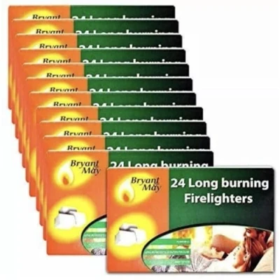 Image of Bryant &amp; May Firelighters 48 Long Burning Fire Starters for BBQ, Fireplace, Grill, and Campfires Easy Ignition Firelighter Stick (1 Pack (48 firelighters))