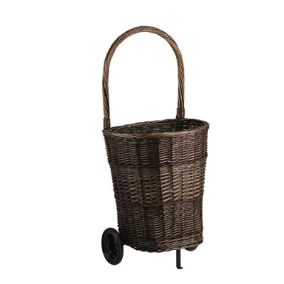 Image of Wicker Log Basket With Handle Vintage Baskets for Wood Burner Indoor Store on Wheels Rustic Holders Fireplace Retro logs inside Dark Brown e wicker24