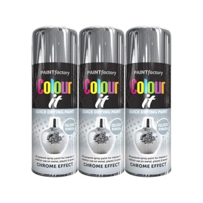Image of DIOXSTAR Chrome Effect Gloss Spray Paint, Quick Drying All Purpose Paint for Metal, Wood, Plastic, Interior &amp; Exterior Use, Easy to 400ml (3 PCS)