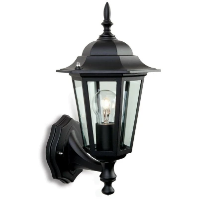 Image of 1 Light Outdoor 6 Panel Lantern Uplight Black IP43, E27