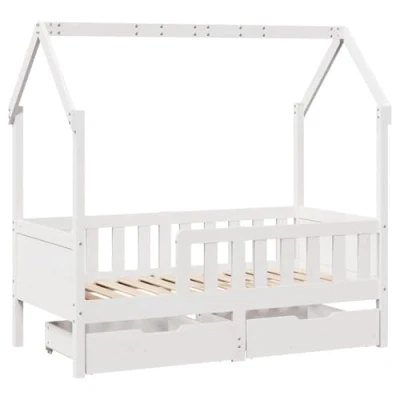 Image of vidaXL Kids Bed Frame with Drawers Scandinavian Style Bed, Solid Pinewood Construction, Built In Storage, Low Height Design Suitable for 80x160 cm Mattress