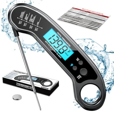 Image of Instant Read Meat Thermometer for Cooking, Fast &amp; Precise Digital Food with Backlight, Magnet, Calibration, and Foldable Probe Deep Fry, BBQ, Grill, Roast Turkey
