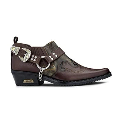 Image of Men&#039;s Leather Cowboy Dancing Shoes Brown Metal Buckle Croc Cuban Biker Punk Winklepickers Western 42