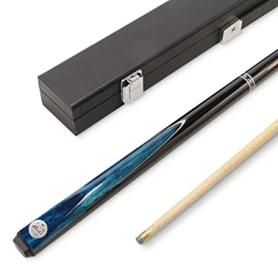 Image of BAIZE MASTER Silver Series 42 Inch BLUE CONQUEST Junior Kids Short Snooker Pool 2pc Ash Cue Set with MEDIUM BLACK HARD CASE 9.5mm