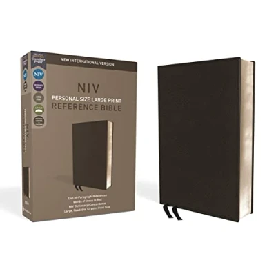 Image of NIV, Personal Size Reference Bible, Large Print, Premium Leather, Black, Red Letter Edition, Comfort Print: New International Version, Reference, Print