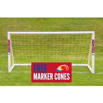 Image of Samba 8x4ft Football Goal All Weather uPVC Training Posts Portable 5 a side FA Approved Net &amp; Marker Cones