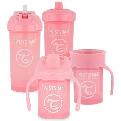 Image of Twistshake Baby Training Sippy Cup Set 4 Piece 1x 360 Mini Straw Kid Leak Proof Water Bottles BPA Free Non Spill for Toddlers 4+ Months Light Pink