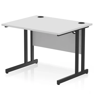 Image of Impulse 1000 x 800mm Straight Office Desk White Top Black Cantilever Leg