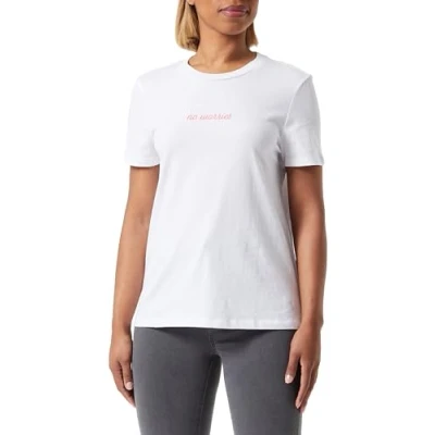 Image of PIECES Women&#039;s Pcfria SS Embrodery Tee T Shirt, Bright White/Print: no Worries, S