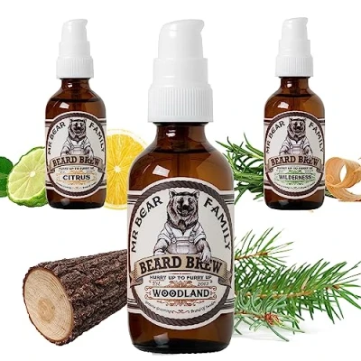 Image of Natural Beard Oil for Men Scented Moisturiser Contains Hydrating Jojoba + Argan Nourishing Mens Softener Healthier Hair Growth (Woodland, 60ml)